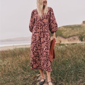 Marine Layer Lola Midi Dress Puff Sleeve A Line Bohemian